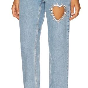 AREA Crystal Heart Jean in Light Blue